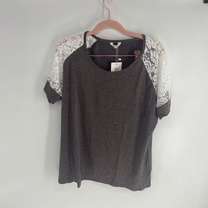 Meaneor Women's Gray Lace Raglan Short Sleeve Casual T-Shirt Size 2XL NWT
